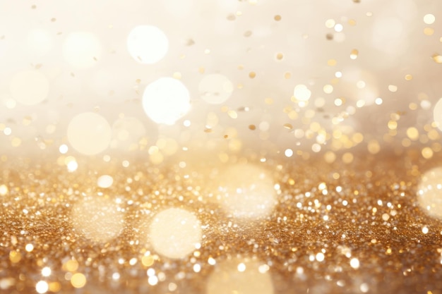 Des particules dorées scintillantes à l'arrière-plan des paillettes de Noël