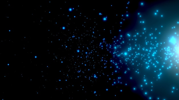 Particules et étoiles bleues de mouvement dans la galaxie, fond abstrait. Style d'illustration 3d élégant et luxueux pour le modèle de cosmos et de vacances