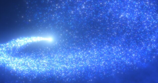 Particules de lignes volantes abstraites bleu brillant brillant particules d'énergie magique abstrait