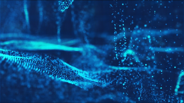 Particules d&#39;onde pétillante de couleur bleue numérique flux abstrait