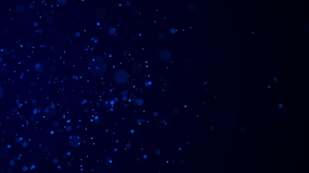 Photo particules de poussière abstraites avec une lumière bleue sur un fond sombre arrière-plan scientifique avec des points étincelants en mouvement particules volantes avec effet bokeh rendu 3d