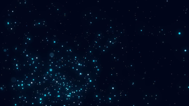Particules de poussière se déplaçant dans l'espace Rendu 3D du fond cosmique bleu abstrait