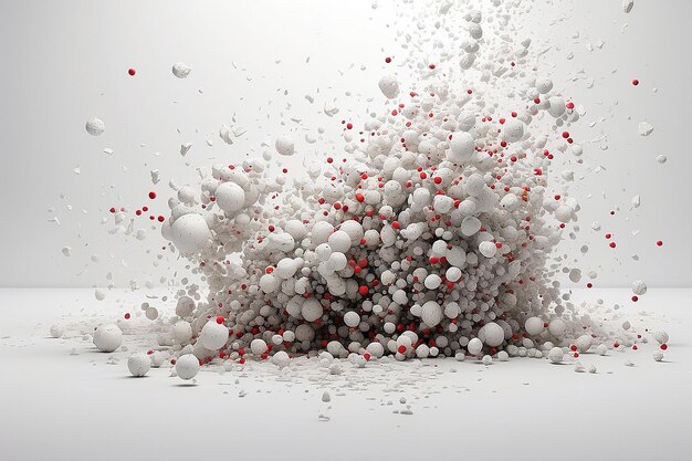 Photo particules technologiques en chute à fond blanc
