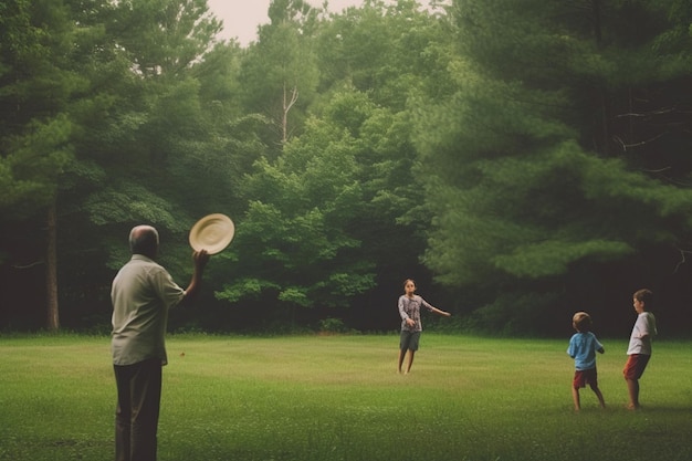 Photo une partie de frisbee en famille à l'occasion de la fête des pères