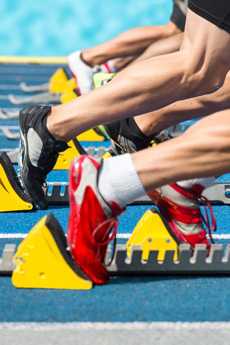 Photo la partie inférieure des coureurs au début de la course