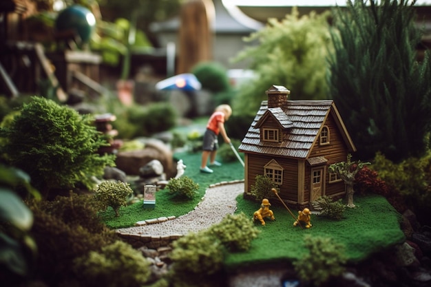 Photo une partie de minigolf en famille à l'occasion de la fête des pères