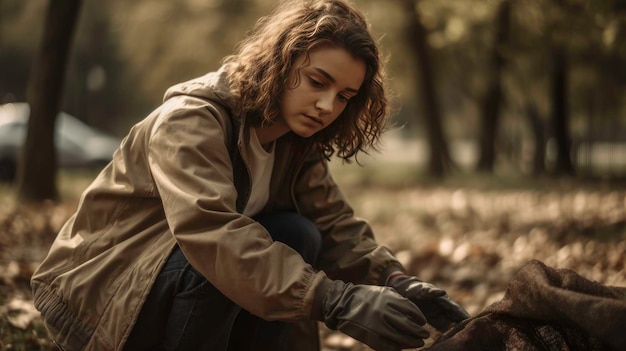 Pas de pollution est toujours la solution une jeune femme ramassant des déchets à un Par