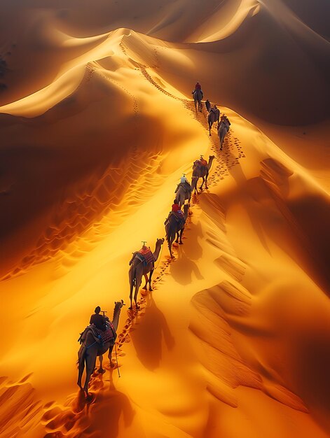 Un passage de caravanes de chameaux à travers les ombres du désert