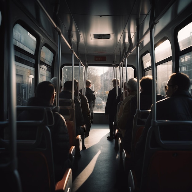 Passagers à bord du train et regardant par la fenêtre