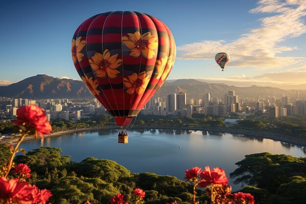 Les passagers de Marvel observent la ville d'en haut dans un ballon IA génératif