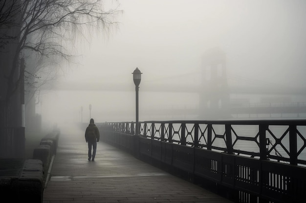 Passant solitaire dans le brouillard généré par l'IA