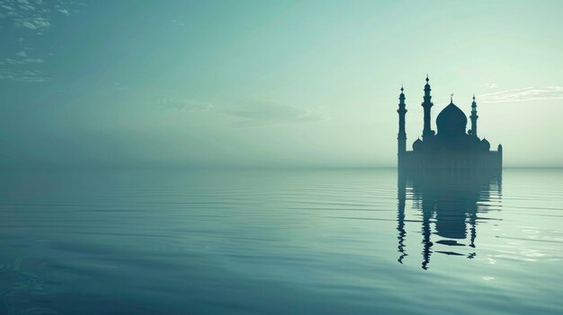 Photo le passé religieux de ramadan kareem avec une mosquée dans la mer