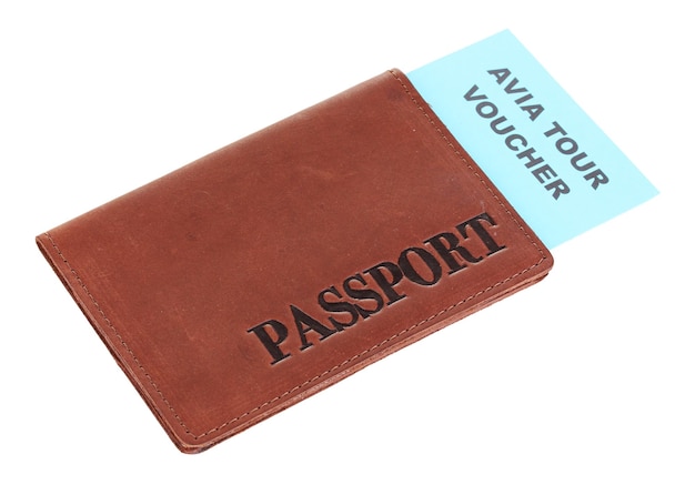 Photo passeport et billet isolé sur blanc
