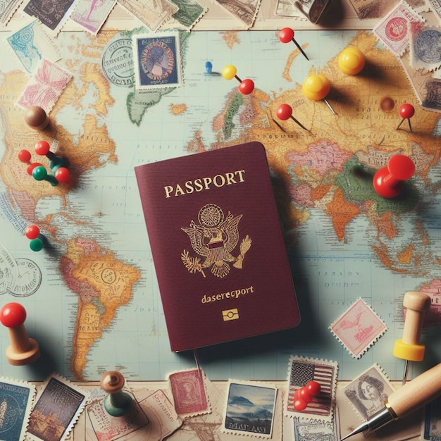 passeport sur la carte du monde