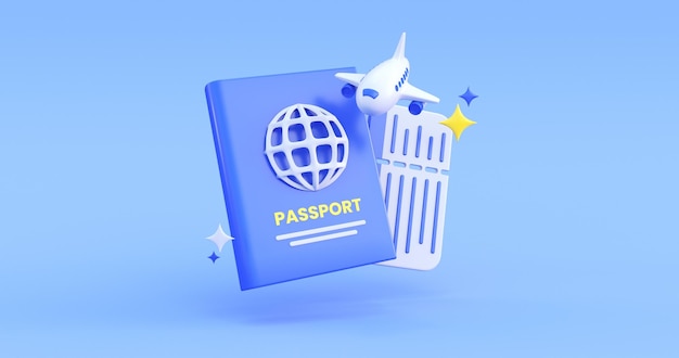passeport sur fond bleu rendu en 3D