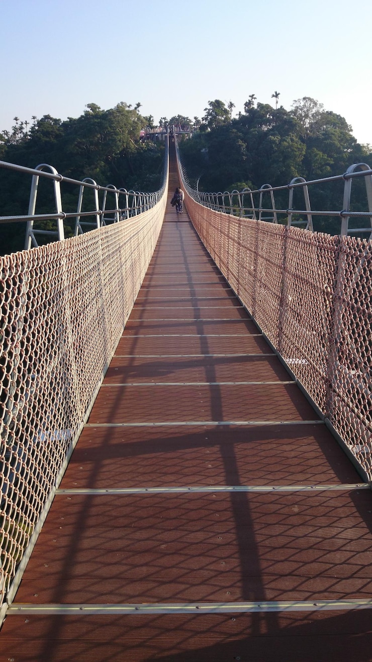 Photo une passerelle au milieu des arbres contre le ciel