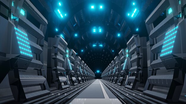 Passerelle de tunnel de science-fiction futuriste avec un beau fond d'écran de rendu 3d abstrait réfléchissant.