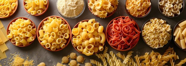 Pasta assorti dans des bols