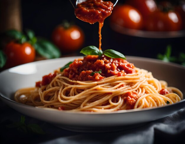 Pasta aux spaghettis avec une délicieuse sauce tomate faite maison