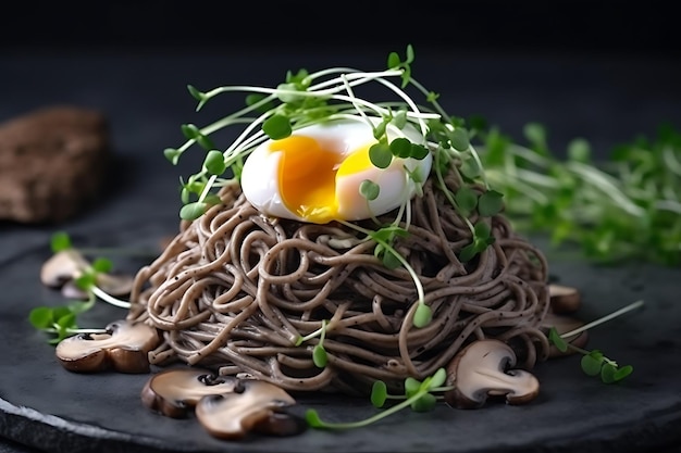 Pasta avec champignons à œufs et microgreens Ai Generative