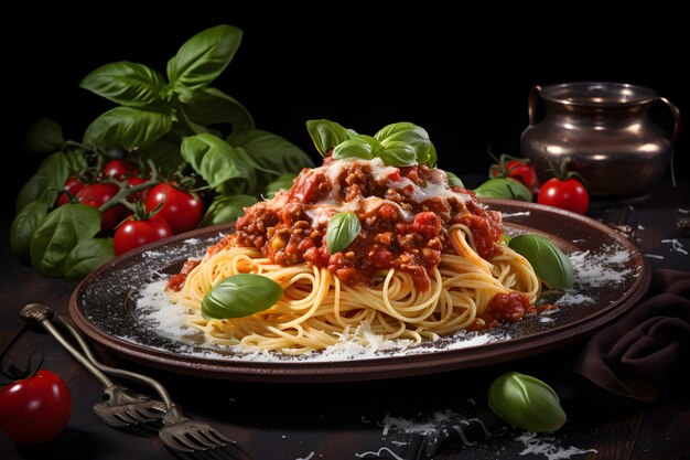 Pasta fraîche avec de la bolognaise et du fromage parmesan