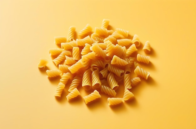 Pasta italienne de formes différentes sur un fond jaune