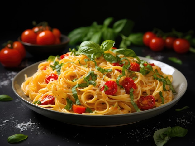 Pasta italienne avec tomates et basilic