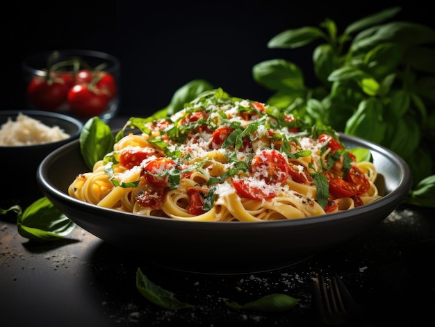 Pasta italienne avec tomates et basilic