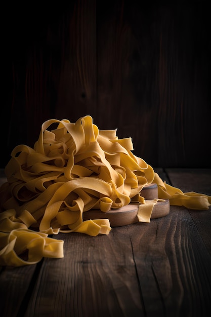 Pasta de pappardelle maison crue sur fond de bois générée par l'IA