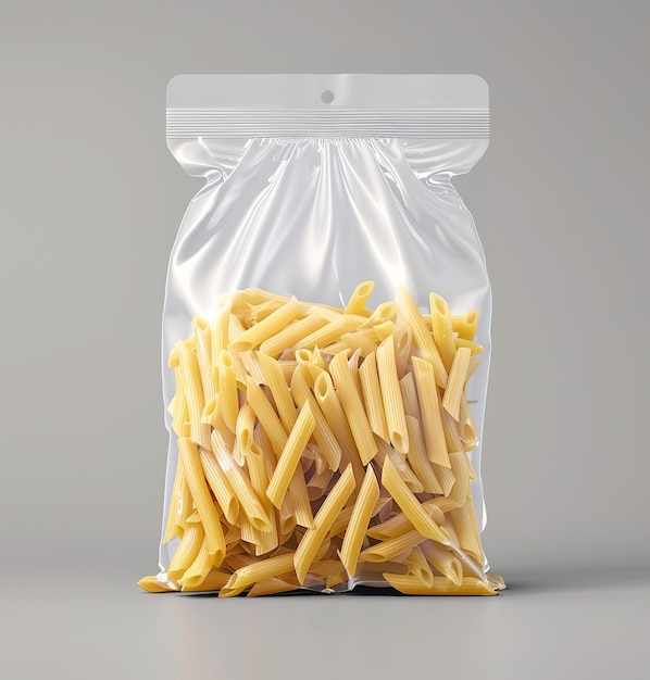 Pasta de penne crue de première qualité dans un sac scellé transparent parfait pour de délicieux plats italiens