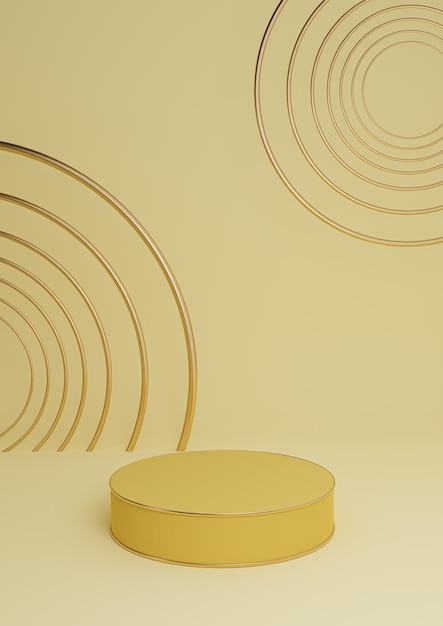 Pastel jaune 3D minimal produit affichage luxe podium fond composition abstraite ligne dorée