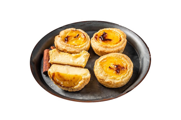 Pastel de nata tarte traditionnelle portugaise à la crème aux œufs isolée sur fond blanc Vue supérieure