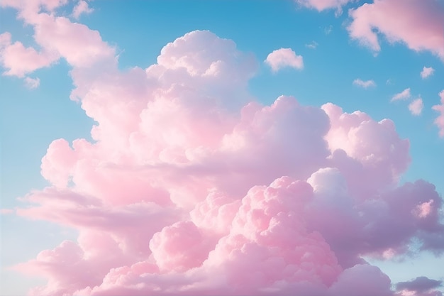 Pastel rose et nuages blancs sur papier peint ciel bleu