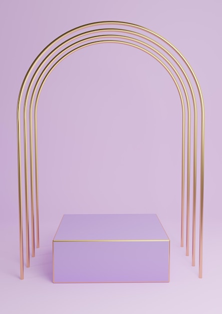 Pastel violet 3D minimal produit affichage podium stand luxe or arches fond abstrait