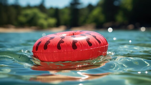 Une pastèque flottant dans une piscine