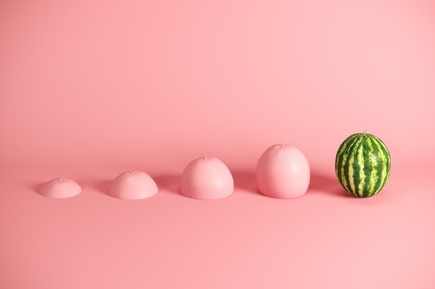 Pastèque fraîche exceptionnelle et tranches de melon d&#39;eau peintes en rose sur fond rose