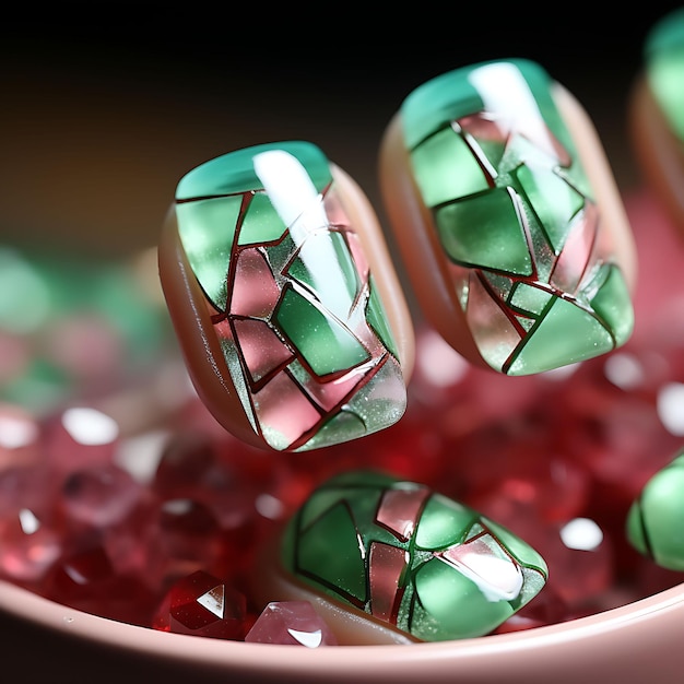 Pastèque Popsicle Nails Design Couleurs vertes et roses Melti Concept Idée Creative Art Photoshoot