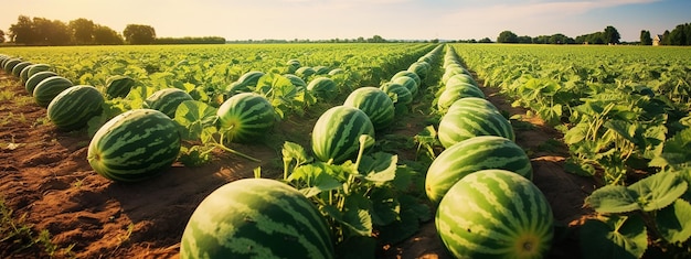 Les pastèques d'été sur les terres agricoles