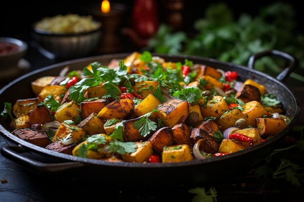 Photo patate douce végétalienne et hachis de pois chiches