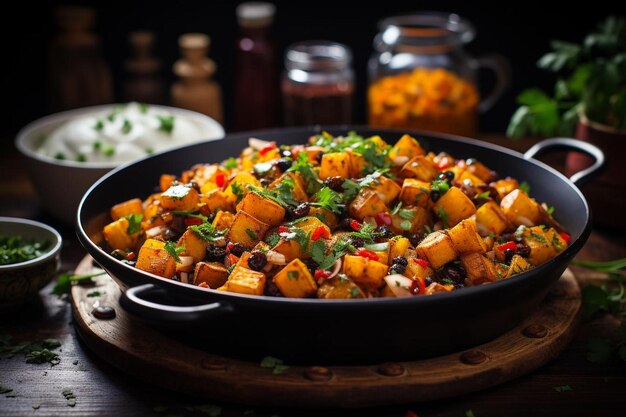 Photo patate douce végétalienne et hachis de pois chiches