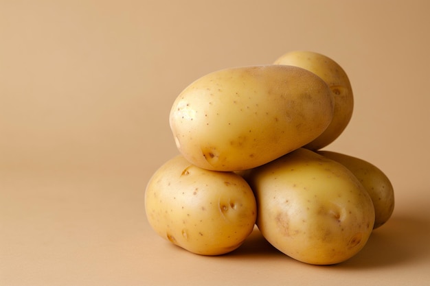 Patates crues Pile de pommes de terre fraîches sur fond neutre avec espace de copie pour le texte Diète végétalienne nourriture biologique saine légumes préparations de salade ingrédients de cuisine vitamines