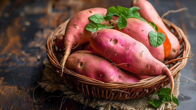 Des patates douces récoltées dans un panier