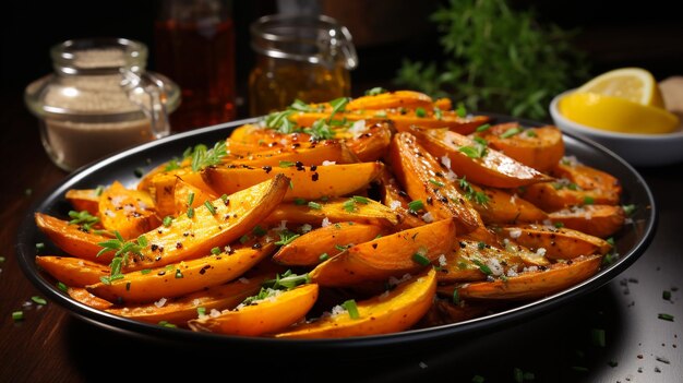 patates douces rôties ou frites avec des herbes