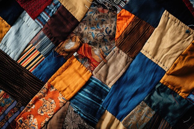 Photo un patchwork de divers motifs de tissu dans un style rustique généré par l'ia