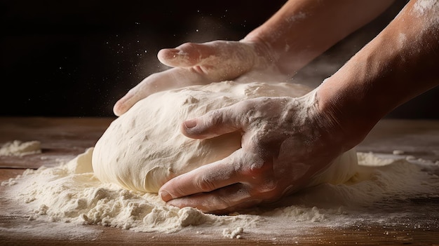 La pâte au fromage, la pizza, les mains.