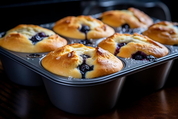 La pâte aux bleuets remplie de muffin en tôle AI