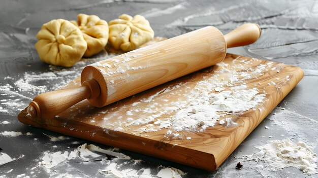 Photo pâte crue pour la cuisson de pizzas ou de pain sur une planche à couper en bois