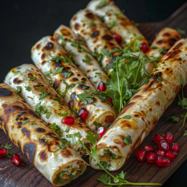 Photo pâte finement roulée qutab kutab ou gozleme avec fromage et légumes verts plat traditionnel turc