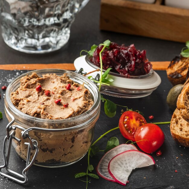 Pâté de foie aux oignons dans un bocal en verre