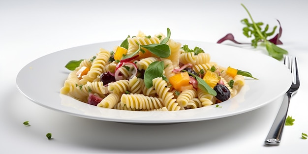 Pâtes fusilli aux légumes sur plaque blanche cuisine italienne